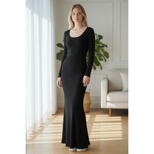 OGL Dress Size S NEW Black Long Sleeve Flounce Hem Scoop Neckline